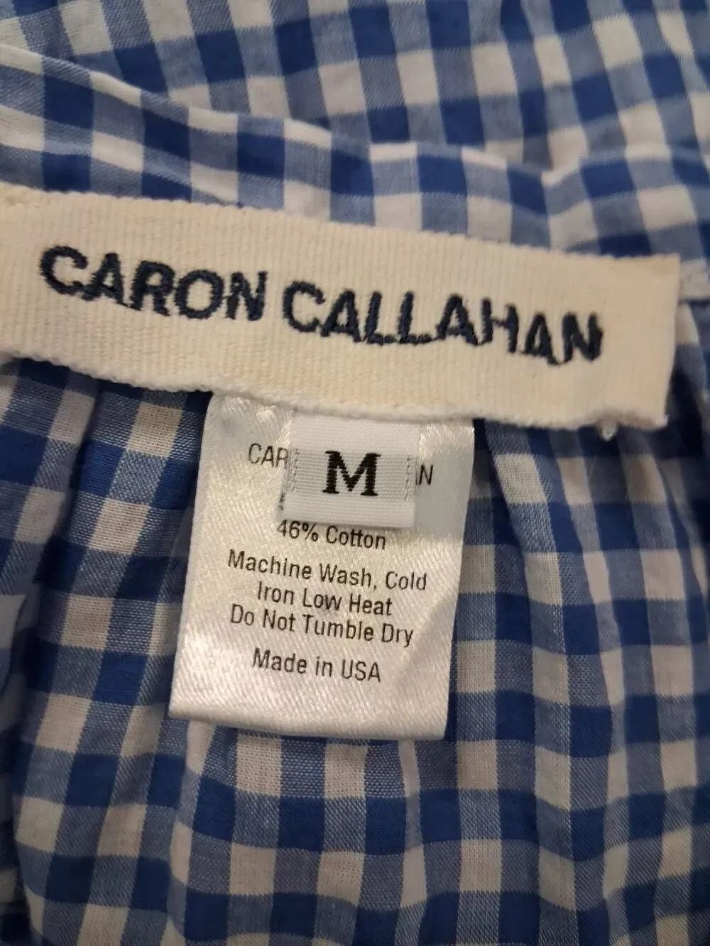 Caron Callahan womens medium cobalt blue gingham shirt tencel cotton peasant top - Picture 6 of 8